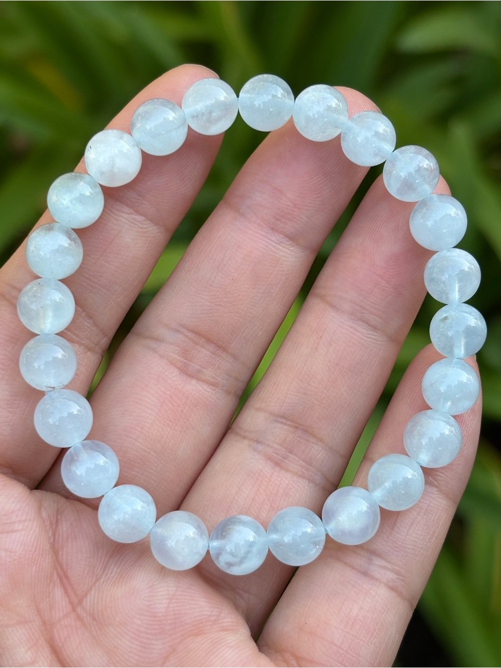 7.5mm Dainty Stretchable Light Blue Aquamarine Bracelet 2673